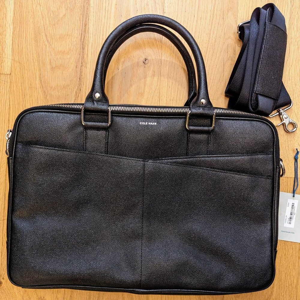 Cole Haan Saffino American Airlines Black Leather Attache Briefcase Laptop Bag